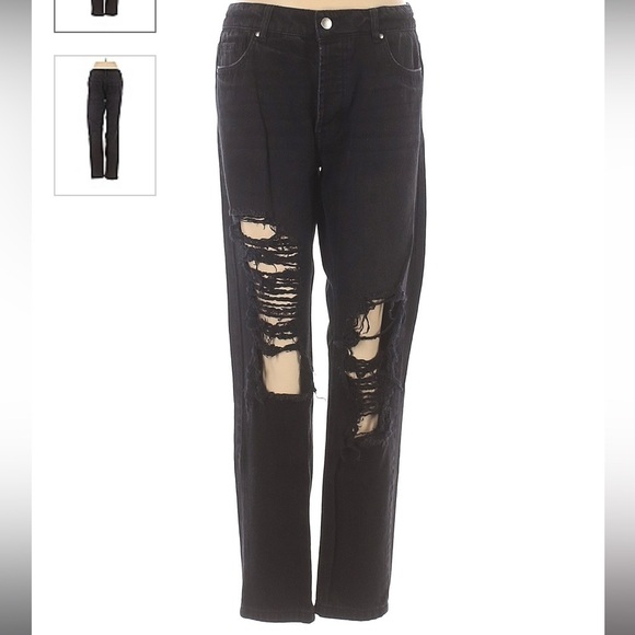 AFRM Black Distressed Denim Relaxed Straight Boyfriend Jeans Size 27 - Picture 1 of 14